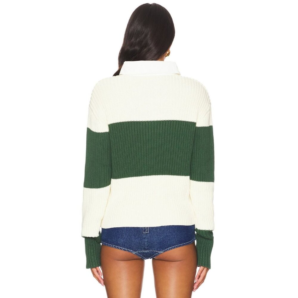 đŠNWOT | LIONESS 100% Cotton Cream & Green L/S Rugby Sweater w/ Collar | Size S - Picture 8 of 8